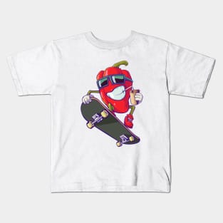 Red pepper on a skateboard. Kids T-Shirt